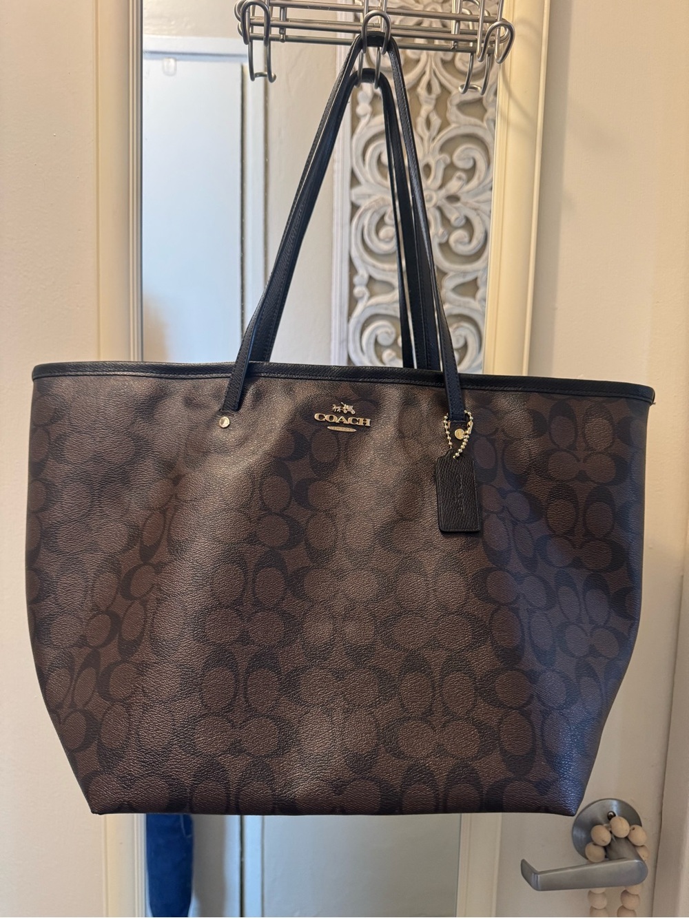 Coach Brown Signature Logo Tote with Black Trim